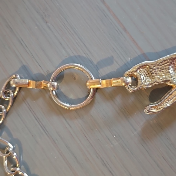Women\'s Gold tone SHINY Metal Leopard/ Jaguar slip clasp belt Vintage Sz.L/XL